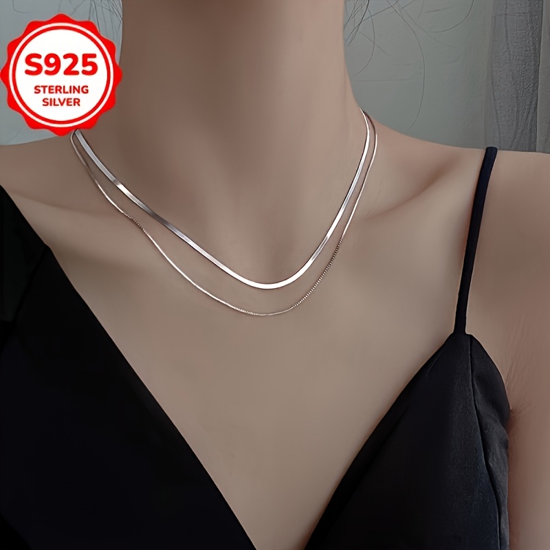 Colier stratificat elegant și minimalist, cu lanț din lamă 925 hipoalergenică și lanț din os de șarpe, design versatil, perfect pentru toate anotimpurile, cadou ideal