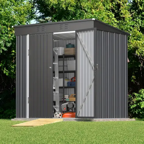 event shelters 6 x 4 metal storage shed outdoor storage shed metal garden shed with locking doors proof waterproof shed outdoor storage space for backyard patio lawn dark gray green light brown