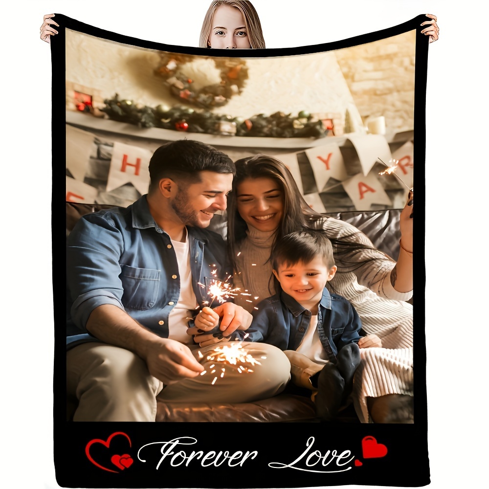 

1pc Personalized Hd Print Custom Photo Flannel Blanket - Soft, Cozy, And Keepsake - Unique Mother's Day Gift, Commemorative Blanket, Great Holiday Present For Loved Ones