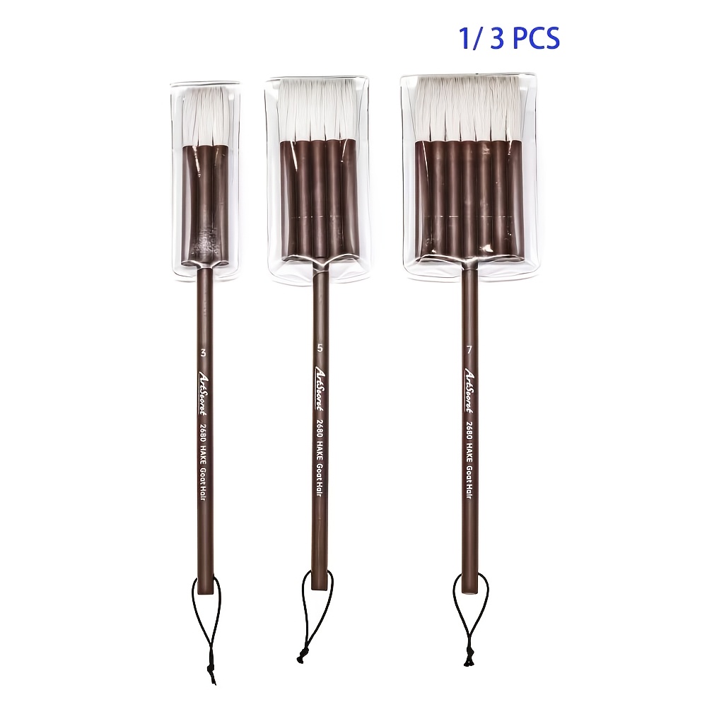 3pcs Hake Paint Brush Set, Soft Flat Goat Hair Brushes