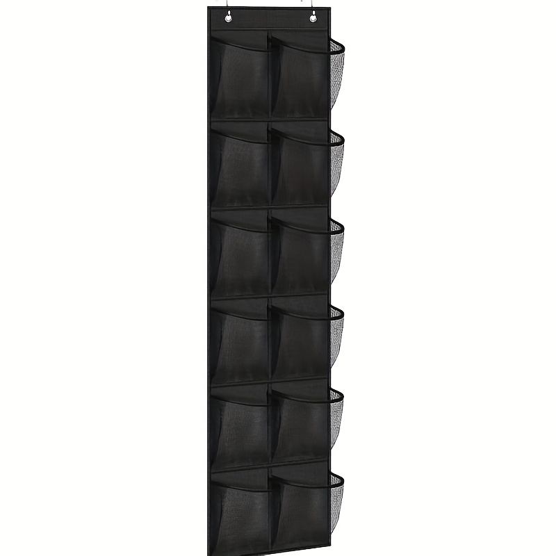 Over-the-door Shoe Storage Bag With 12 Large Breathable Mesh Pockets, Space- Hanging Organizer, Wardrobe Hanger With Weight Capacity For Storing Shoes Inside The Closet, Black