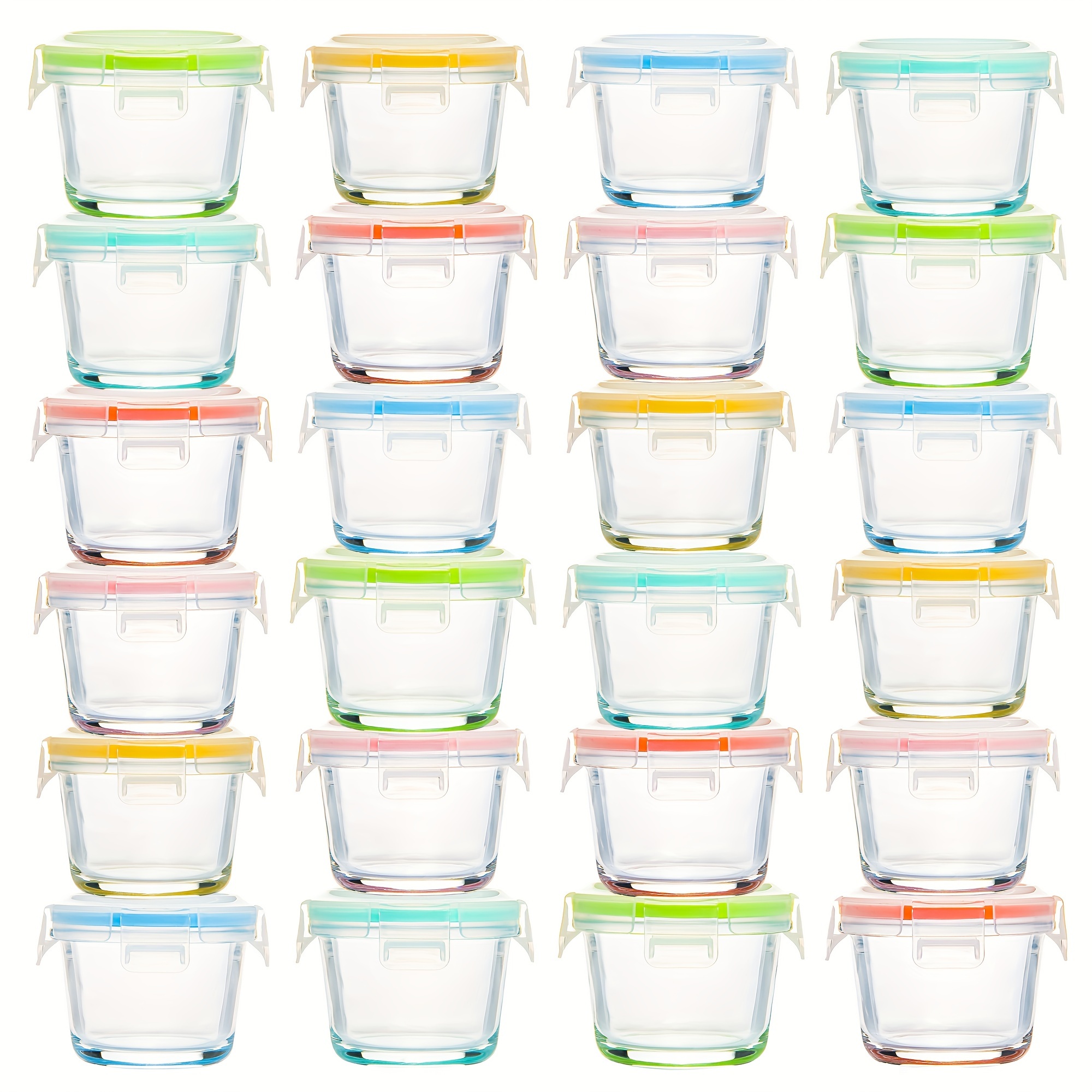 

24 Packs Small Glass Containers With Airtight Lids, Food Storage Containers With 6 Color Lids, Glass Food Jars For Snacks, Fruit & Veggie Puree, 4oz