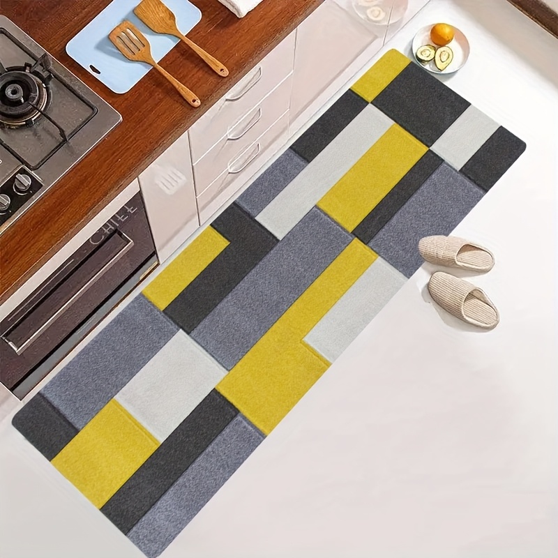 TEMU Thick Kitchen Floor Mat Measuring 1.1cm, Featuring A Yellow And Gray Design, Durable And Resistant To Wear, Ideal For Use , Living Room, Porch,