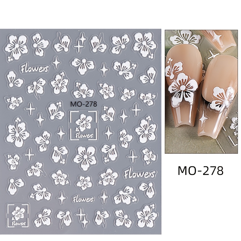 Spring Summer Embossed Flowers 5d Nail Art Stickers, 5d Adhesive Nail Decals, Wedding Nails Valentine's Day Nails Rose Nail Decoration Stickers