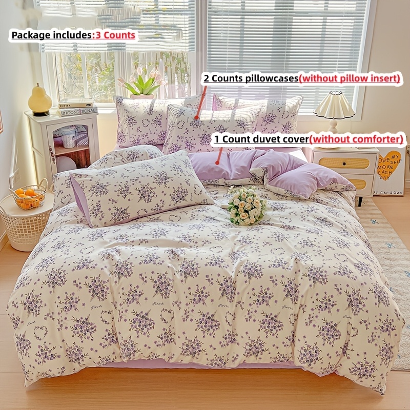 TEMU 3pcs Purple Lavender Bedding Duvet Cover Set, Including 1 Duvet Cover And 2 Pillowcases (filling Not Included), Duvet Cover With Zipper Closure,