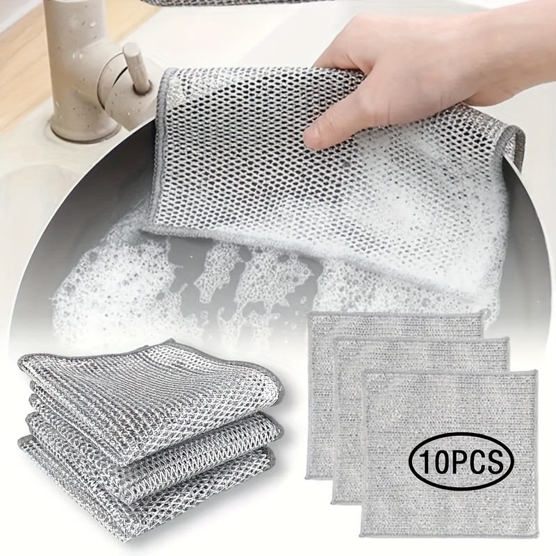 

10pcs, Dishcloth, Modern Stainless Steel Dishcloths, Non-stick Metal Scouring Pads, Dual-sided Cleaning Cloths For Kitchen Use, Durable & Fry-resistant