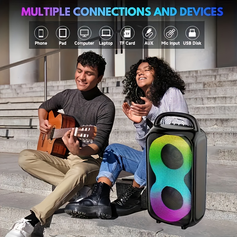 TEMU Speaker, Portable Speaker, Stereo Speaker, Subwoofer, Outdoor Wireless Speaker, Party Disco Light, Tws, Tf, Aux, Mic