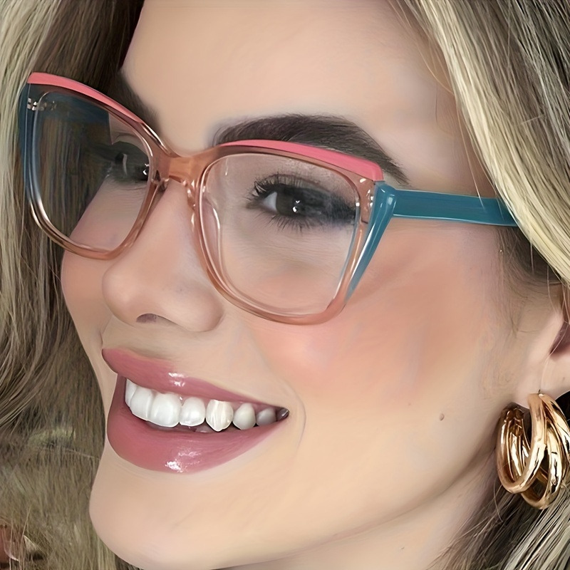 

Large Cat Eye Clear Lens Glasses Color Block Fashion Decorative Glasses Cute Spectacles For Women