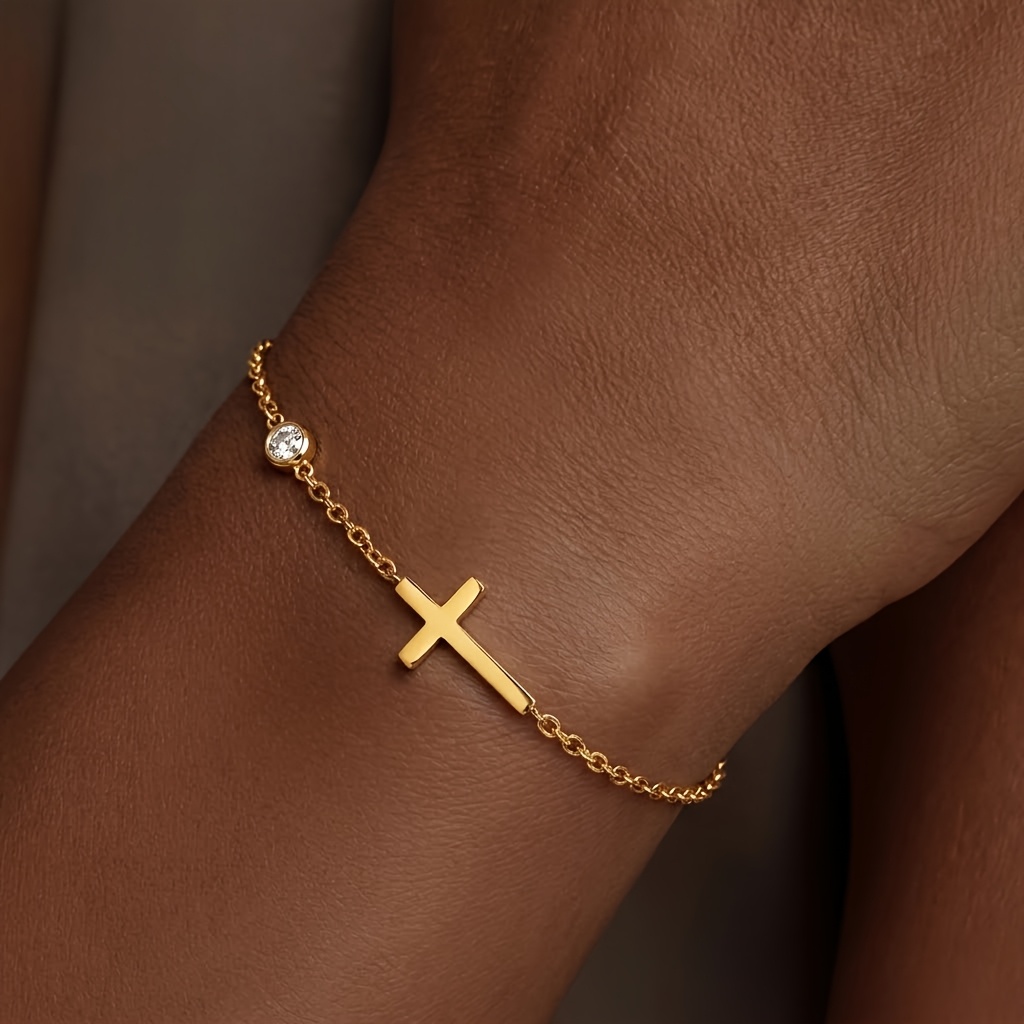 18K Gold-Plated Horizontal Cross Thin Bracelet
