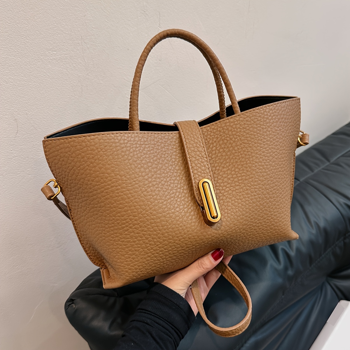 Autumn And Winter New Popular High-end Textured Tote Bags, Niche Design Simple Solid Color Daily Versatile Handbags, Elegant Temperament Classic Atmosphere Retro Fashion Trend Crossbody Bag