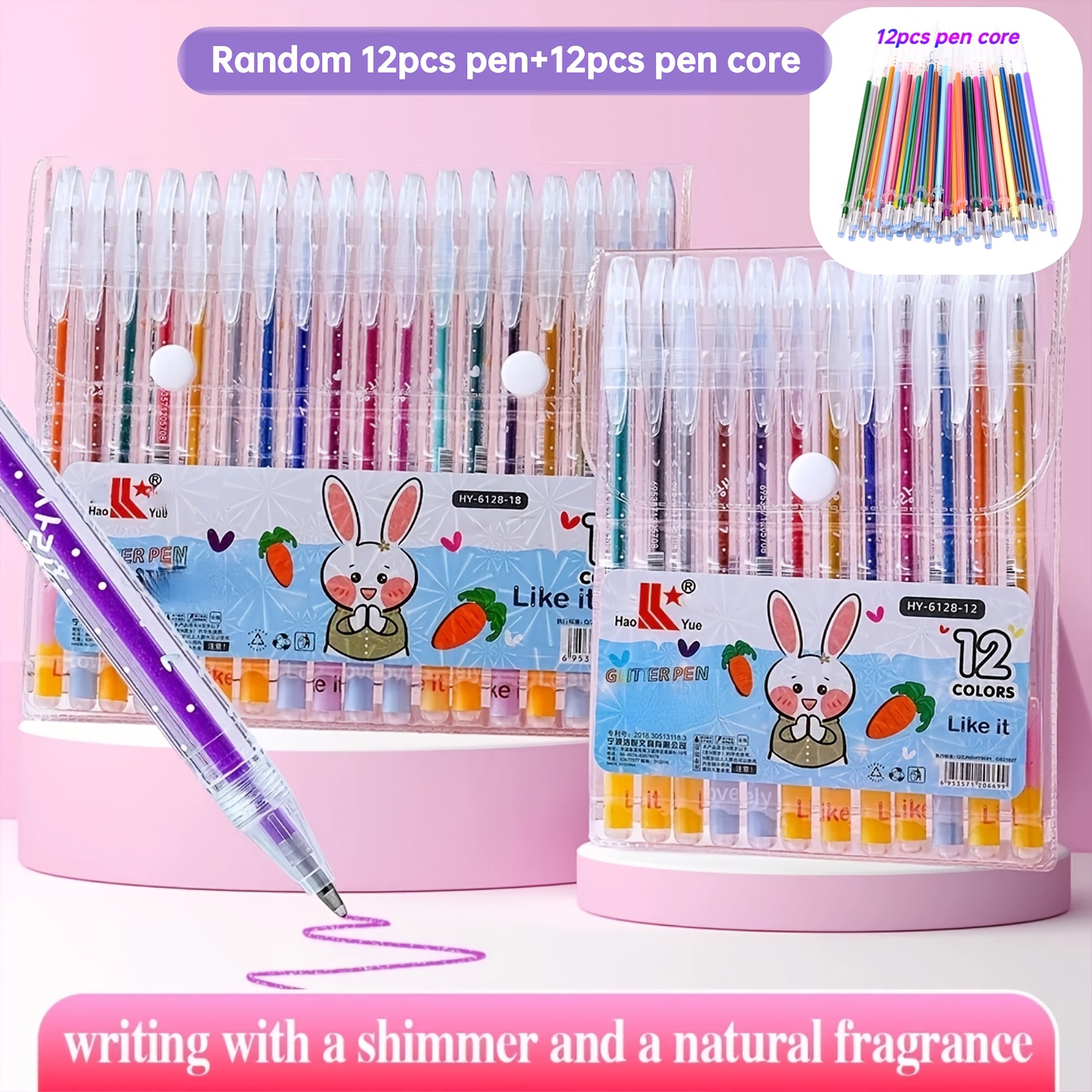 TEMU Random 24pcs Colors Shimmering Jelly Pens Pens Fluorescent Pens, [12pcs Pens And 12pcs Refills] Suitable For Painting And Sketching Watercolor