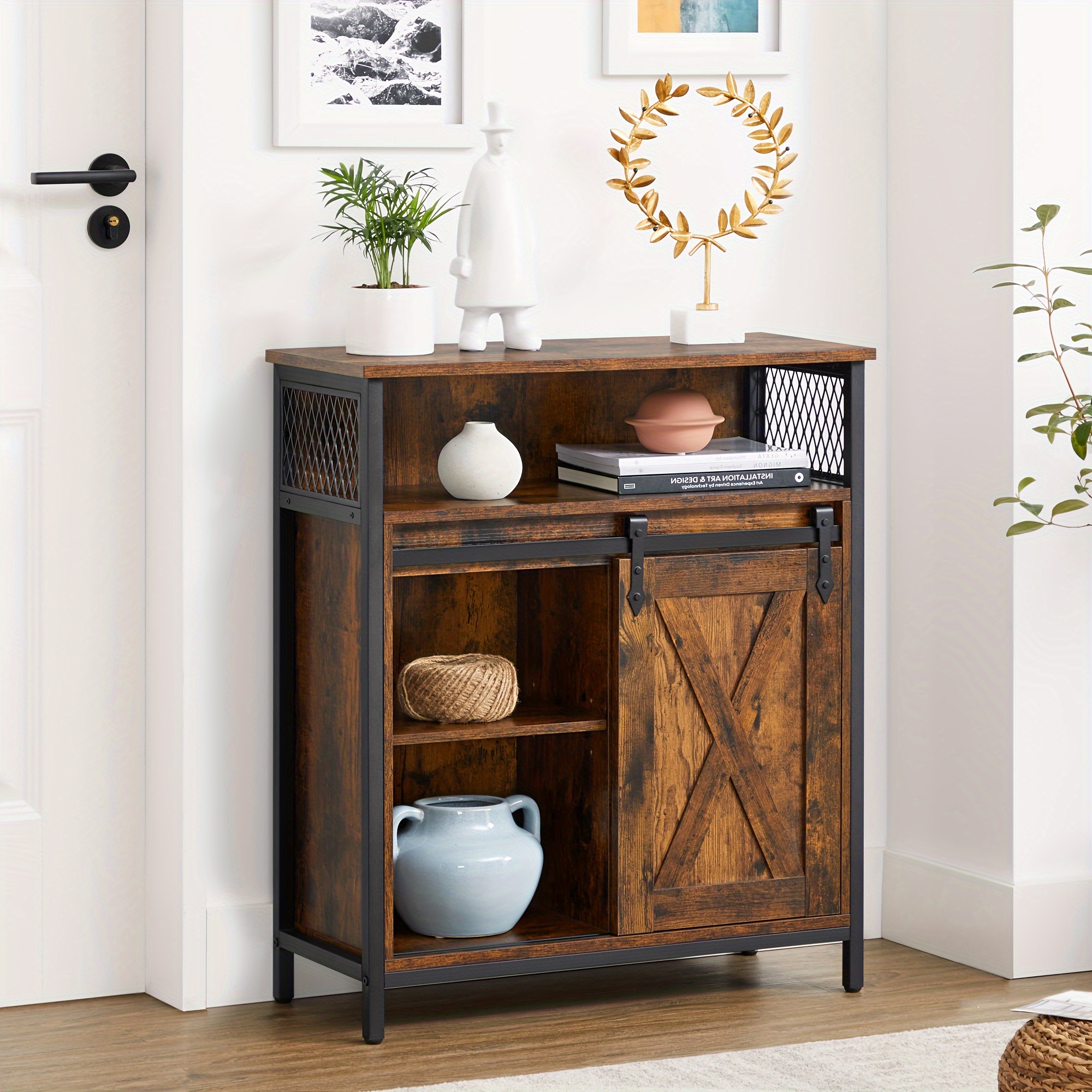 

Vasagle Buffet Cabinet, Sideboard With Open Compartment, Sliding Barn Door, 11.8"d X 27.6"w X 31.5"h