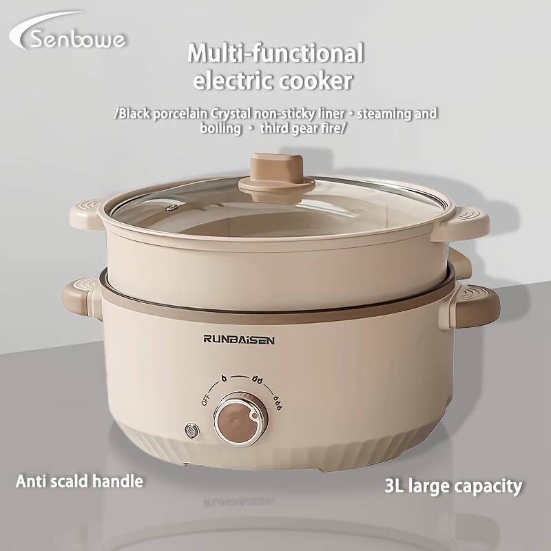   3l multi functional electric cooker non stick hot pot   with 3rd peeling   non stick boiling plate anti   handle   steamer   eu plug 220 240v for home office party dorm electric stove for cooking home kitchen appliance sleek kitchen gadget durable construction versatile   chefs 0