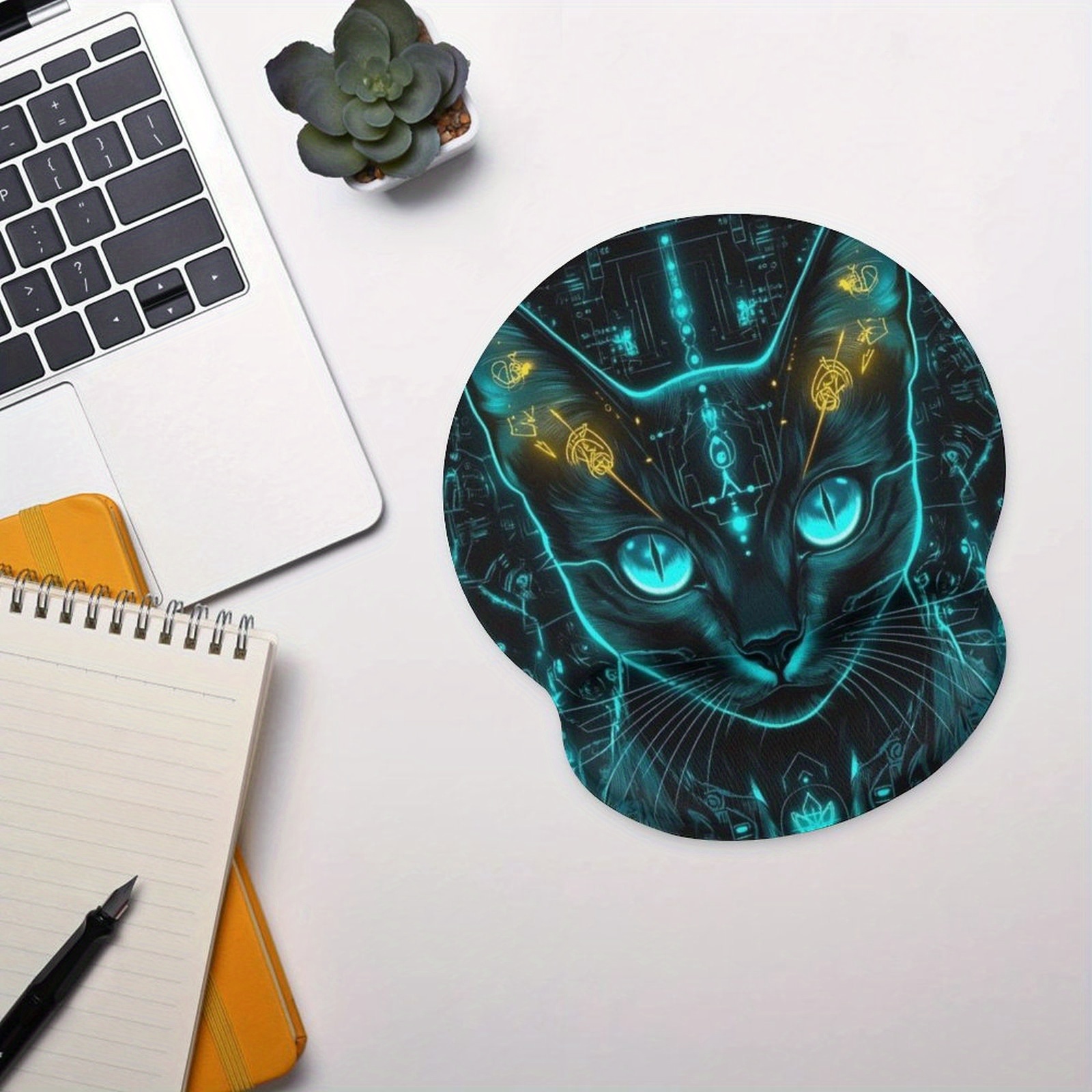 TEMU Ergonomisch gestalteter Handgelenk-Mauspad mit Cyber-Katze, dieser bequeme und stilvolle hochwertige personalisierte Mausmat bietet
