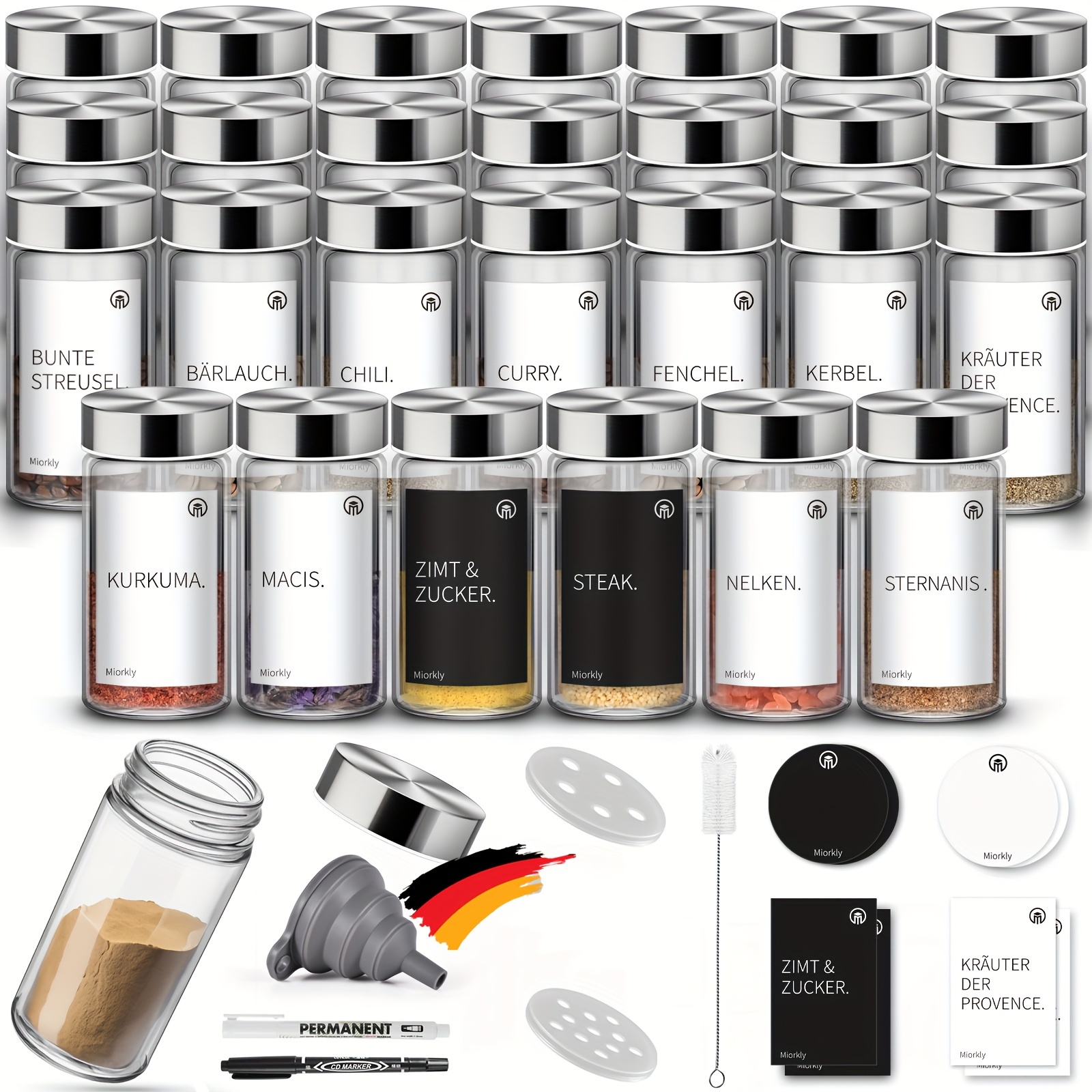 

Miorkly 30 Spice Organiser-high Quality Stainless Steel Lid Spice Shaker, Round Spice Jars, Transparent Spice Container, Spice Set Kitchen Storage & Organisation