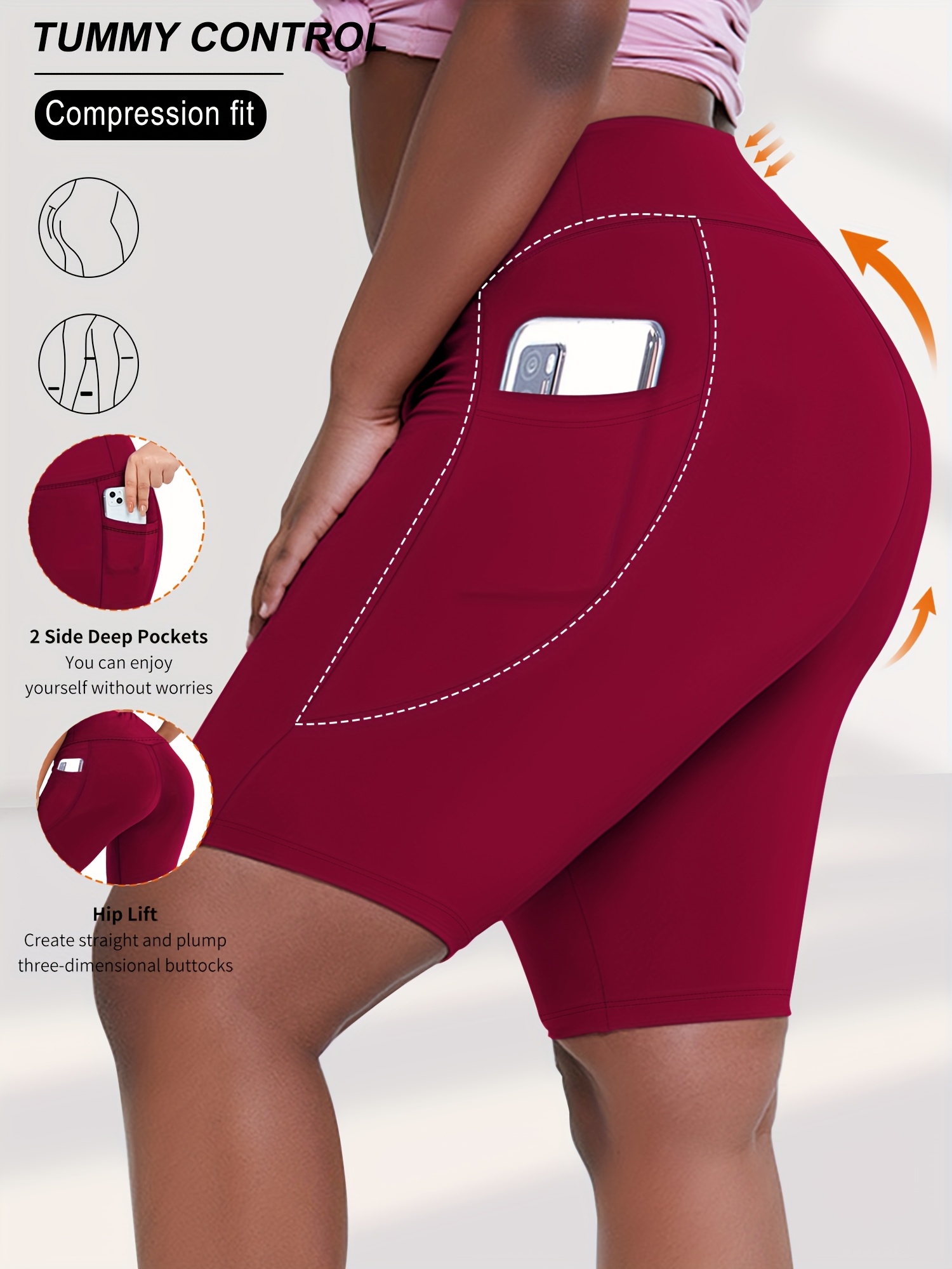 Plus Size - Women'S Plus Size High Waist Crescent Pocketed Shorts - Stretchy, Comfort Fit, Casual Summer Style with Plump Design, Breathable Fabric for Everyday Wear, Plus Size Shorts