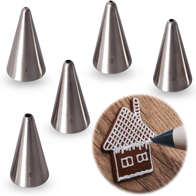 Image of Cangool 5 Professional Stainless Steel Icing Tips (size 1, 2, 3, 4, 5) For Cake, Cupcake, Biscuit Decorating