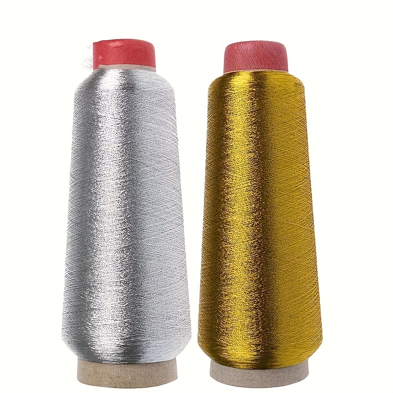 

2-piece 3000m Golden & Silvery Metallic Embroidery Thread - Durable Synthetic Silk For Cross Stitch, Sewing & Crafts