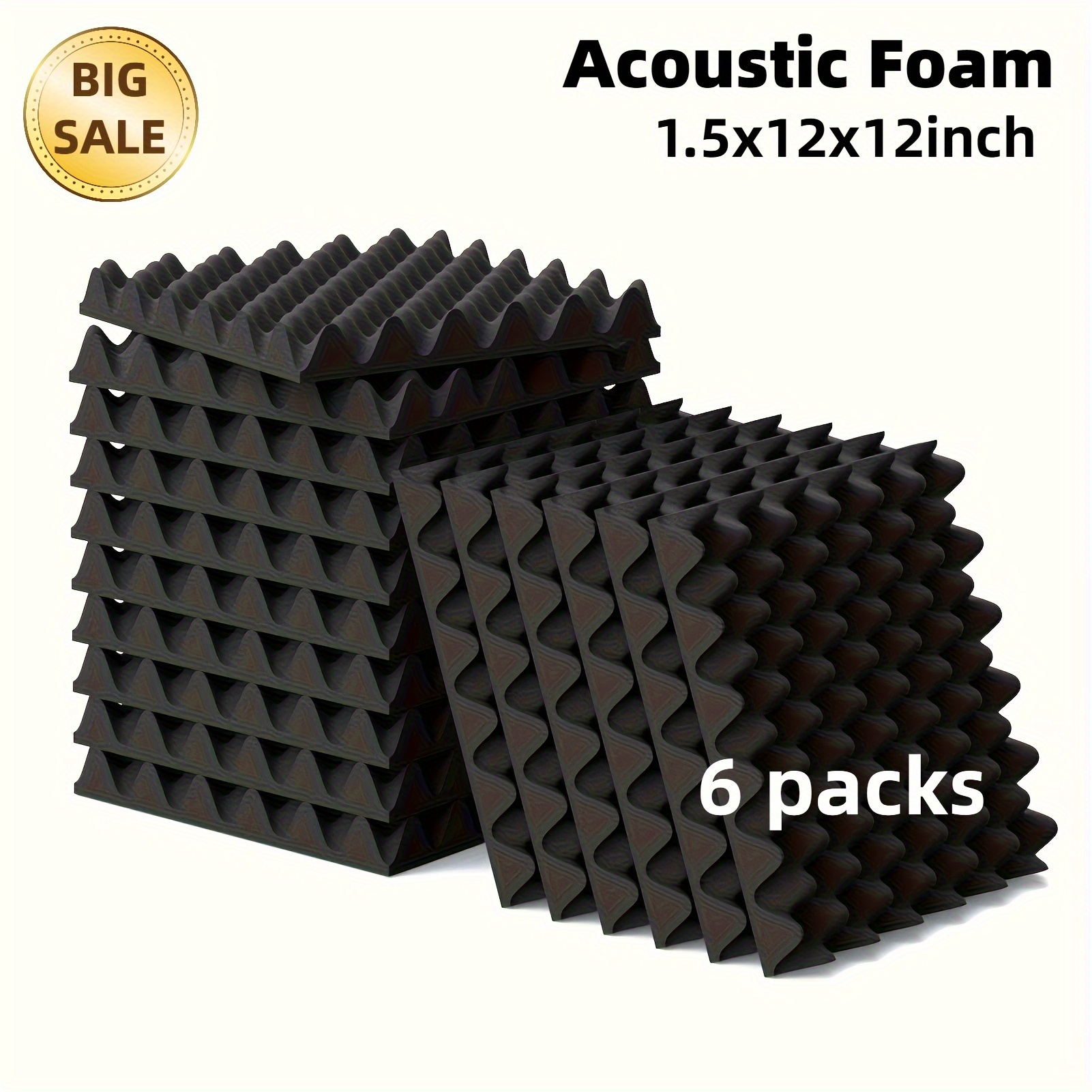 Paquete de 6 espuma acústica de 1.5 x 12 x 12 pulgadas, espuma de caja de  huevos a prueba de sonido (diseño más insonorizante), paneles acústicos