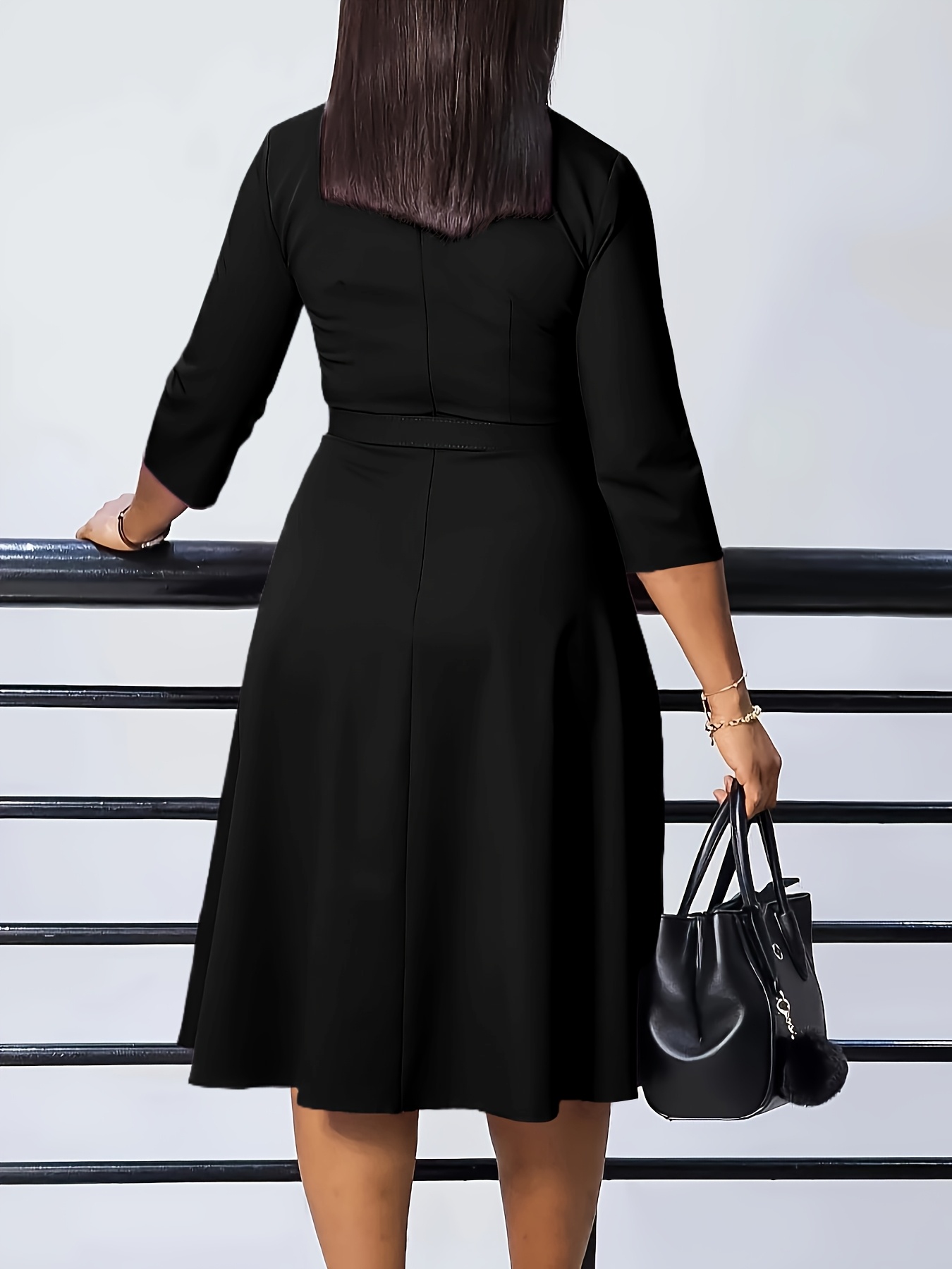 women's elegant v neck cross collar a line dress waist belt