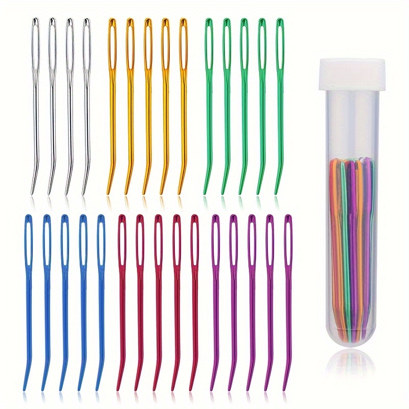 

30-piece Stainless Steel Sewing Needle Set With Large Eye And Bent Tip - Ideal For Tapestry, Sewing, Weaving And More - Random Colors Included