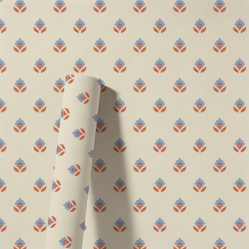TEMU 1 rollo de papel tapiz de 0.24 mm de grosor con estampado floral vintage micro -, estilo pastoral vintage , autoadhesivo y removible - Adecuado