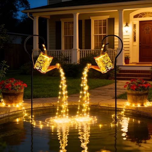 2pcs solar watering can lights watering can 1 hook vintage metal hanging solar lamps ip65 led string lights for outdoor garden lawn pathway yard parties vacations patios festivals