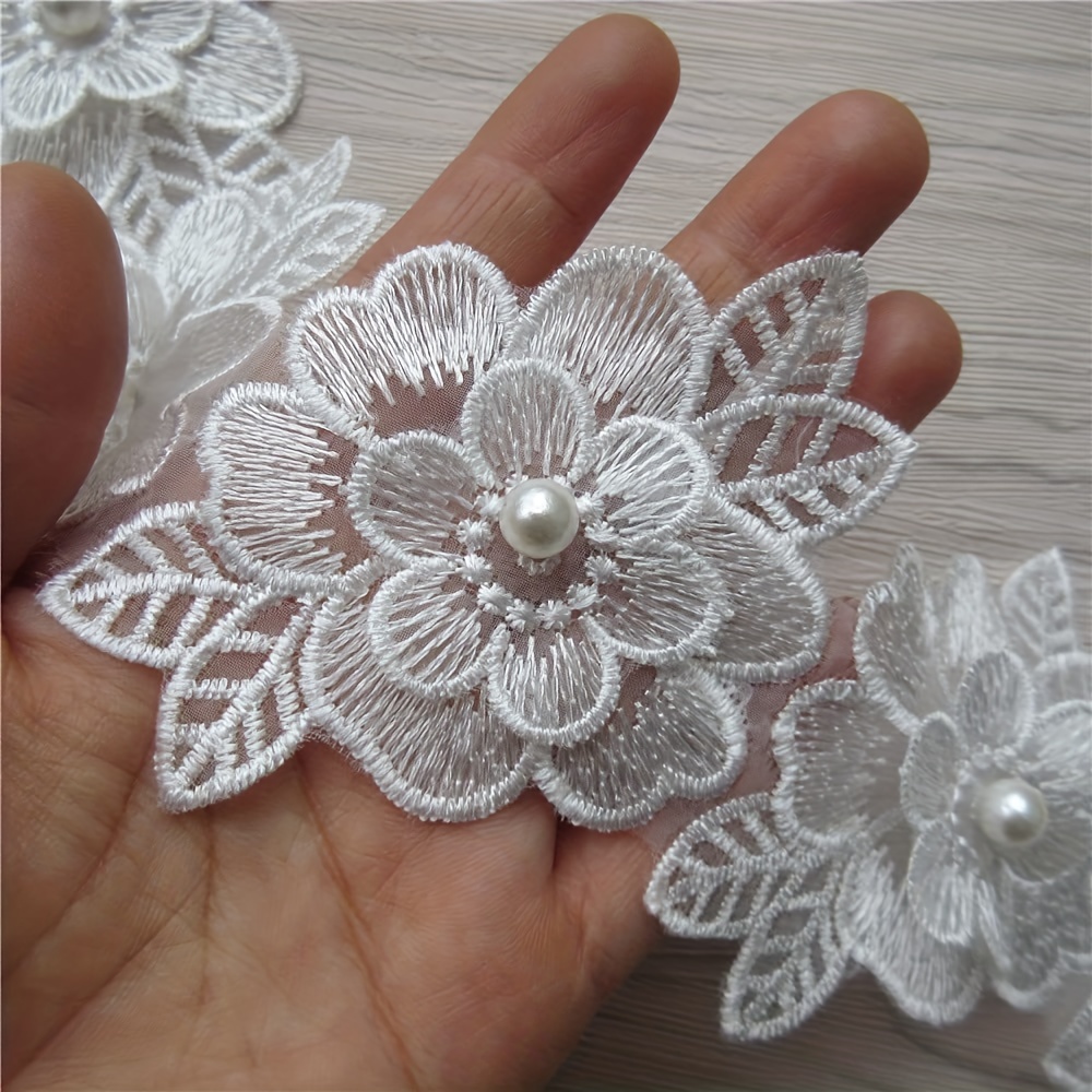 TEMU 10 pièces de dentelle à fleurs perles dorées pour couture de robe de mariée DIY - 6 cm x 10 cm