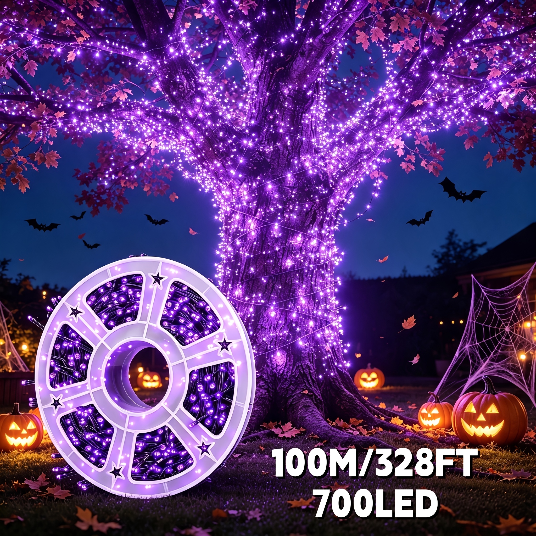 TEMU Decorative Hanging Ornaments 1x328ft 700-led Halloween Fairy Light String (purple & Orange-purple) Features 8 Flashing ; Suitable For Halloween,