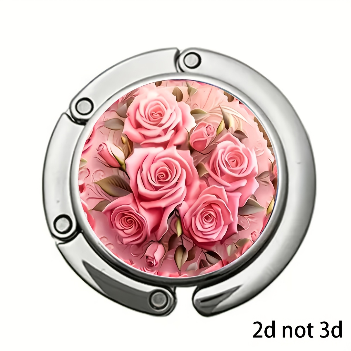 TEMU 2d Flat, 1pc 2d Flat Bag Hook, Exquisite Iris, Rose, Lily, And Foldable Ladies' Handbag Hanger, Floral Pattern Table Edge Accessory, Shiny