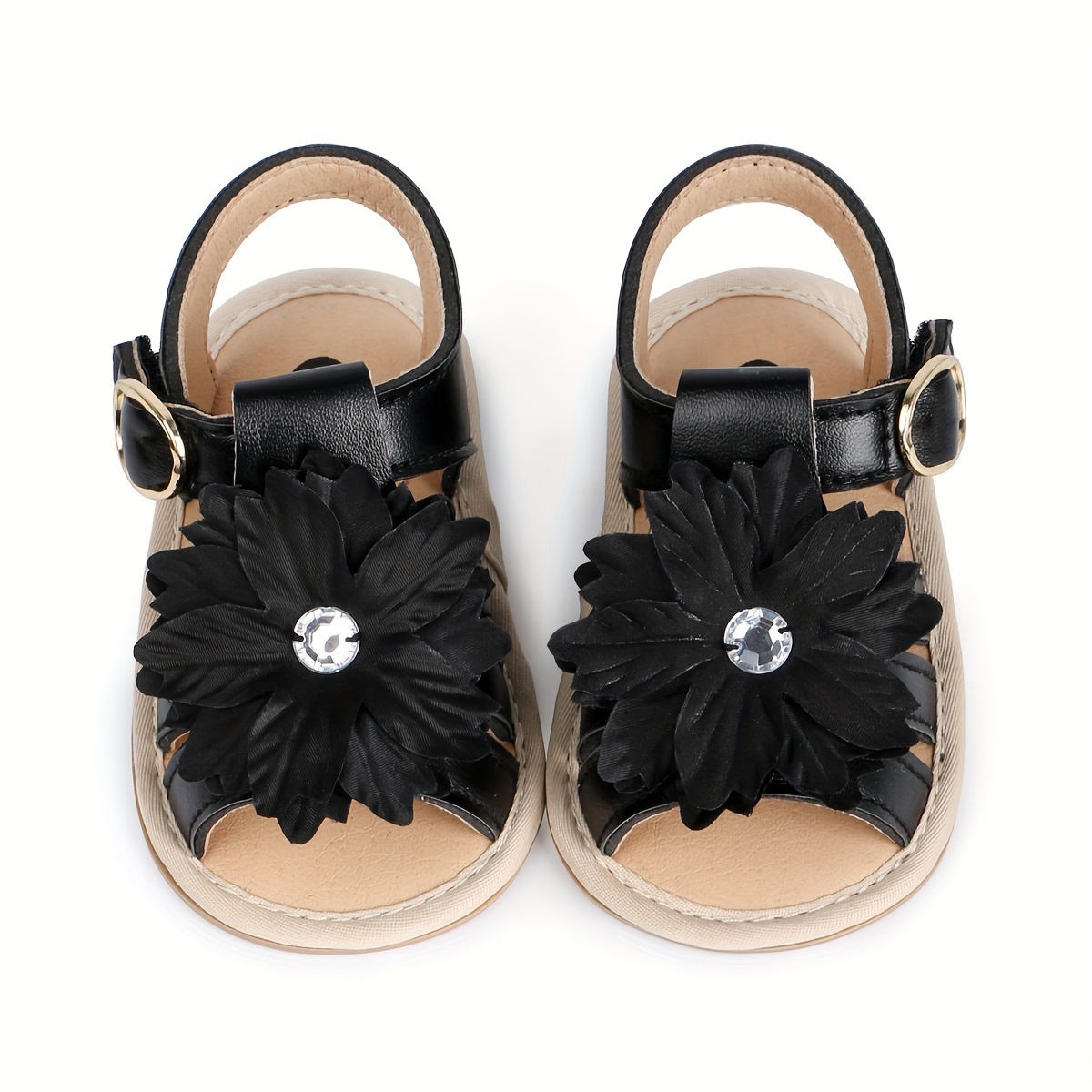 Trendy Cute Flower Decor Solid Color Sandals For Baby Girls, Breathable Lightweight Walking Shoes For Spring And Summer