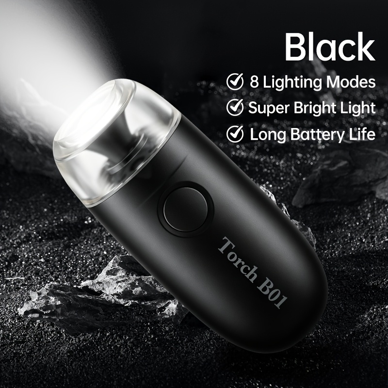 TEMU Mini Usb Rechargeable Led Flashlight, 8 Multifunctional Emergency Lantern, Magnetic Base, High Hardness Abs Material, Suitable For Camping,