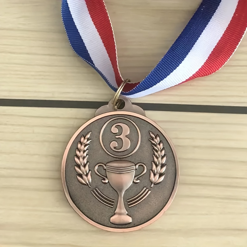 1pc 3pcs set golden silver bronze medals zinc alloy award medals with tri color ribbon for sports competitions recognition details 2