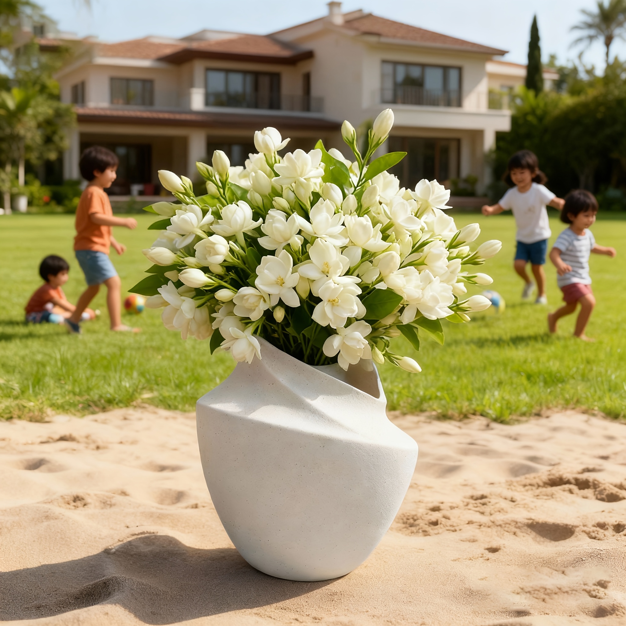 Modern Matte Ceramic Vase - Minimalist Large Cylindrical Flower Pot with Matte, Waterproof Interior for fresh or artificial flowers, Indoor/Outdoor Plant Holder for home, Wedding, Office Decor - Geometric Modern Vase for large Floral
