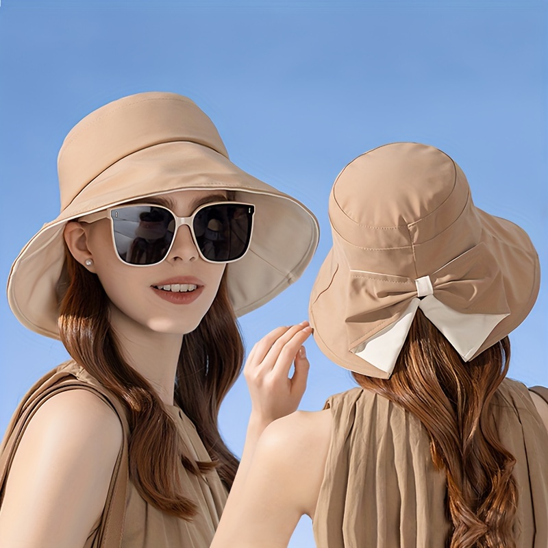 

Classic Bowknot Bucket Hat Trendy Solid Color Summer Sun Hats Outdoor Travel Beach Hats For Women Daily Uses