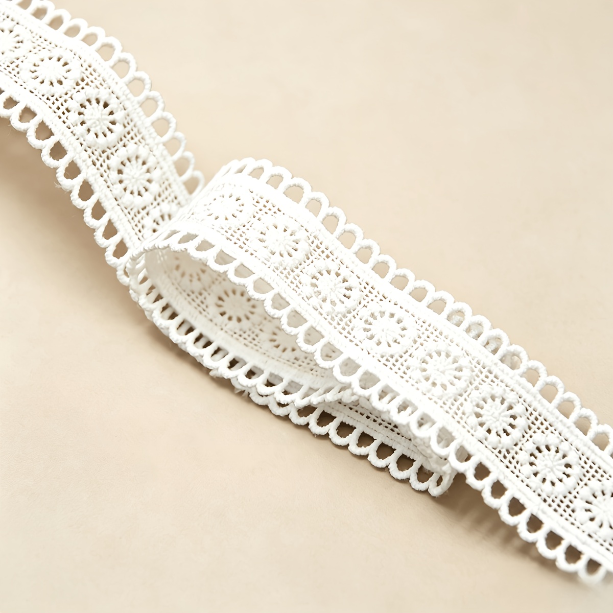 TEMU 2 Sizes 3cm Wide White Water-soluble Embroidered Lace Trim | Floral Pattern Fabric Trim, Used For Clothing Decoration, Collar, Cuffs, Hem -
