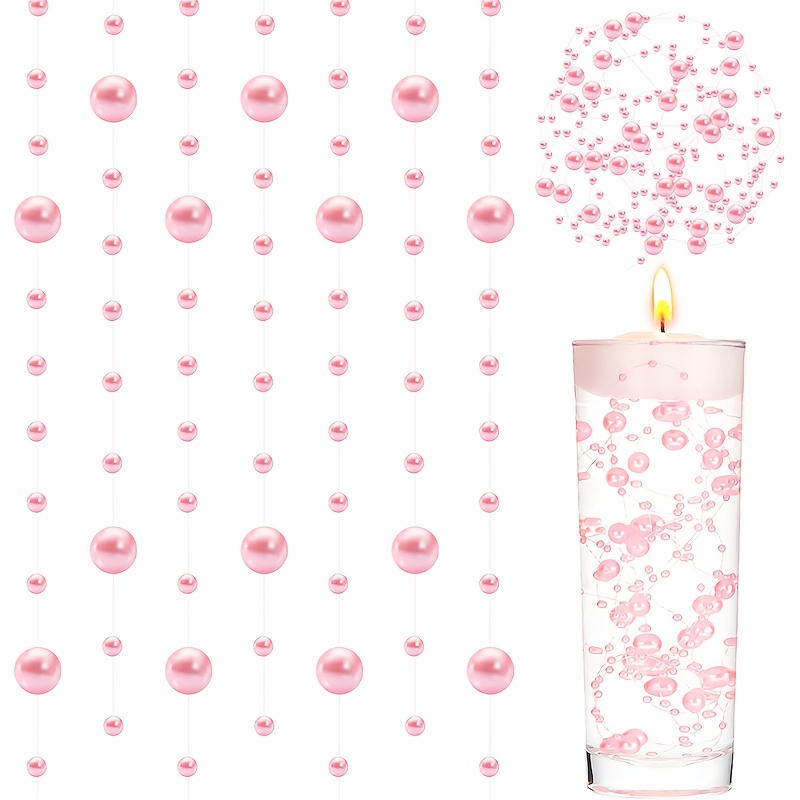Image of 24pcs Pink Pearl String For Floating Candles - Elegant Party Garland, Vase Filler, Wedding Centerpiece & Christmas Decor - Plastic Craft Beads For Festive Occasions, Candle Decor | Festive Ambiance |