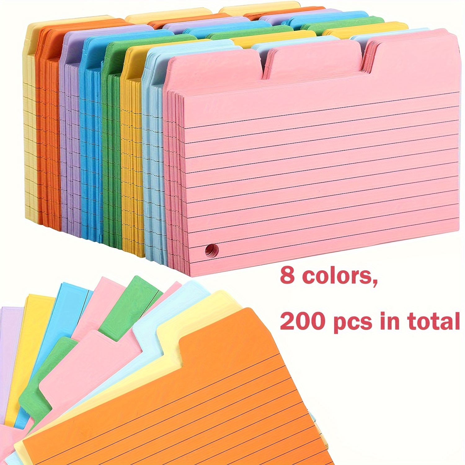 

200-pack Paper Index Cards With 8 Assorted Colors, 3.45x5 Inches, Ruled Sticky Notes For Easy Organization And Labeling
