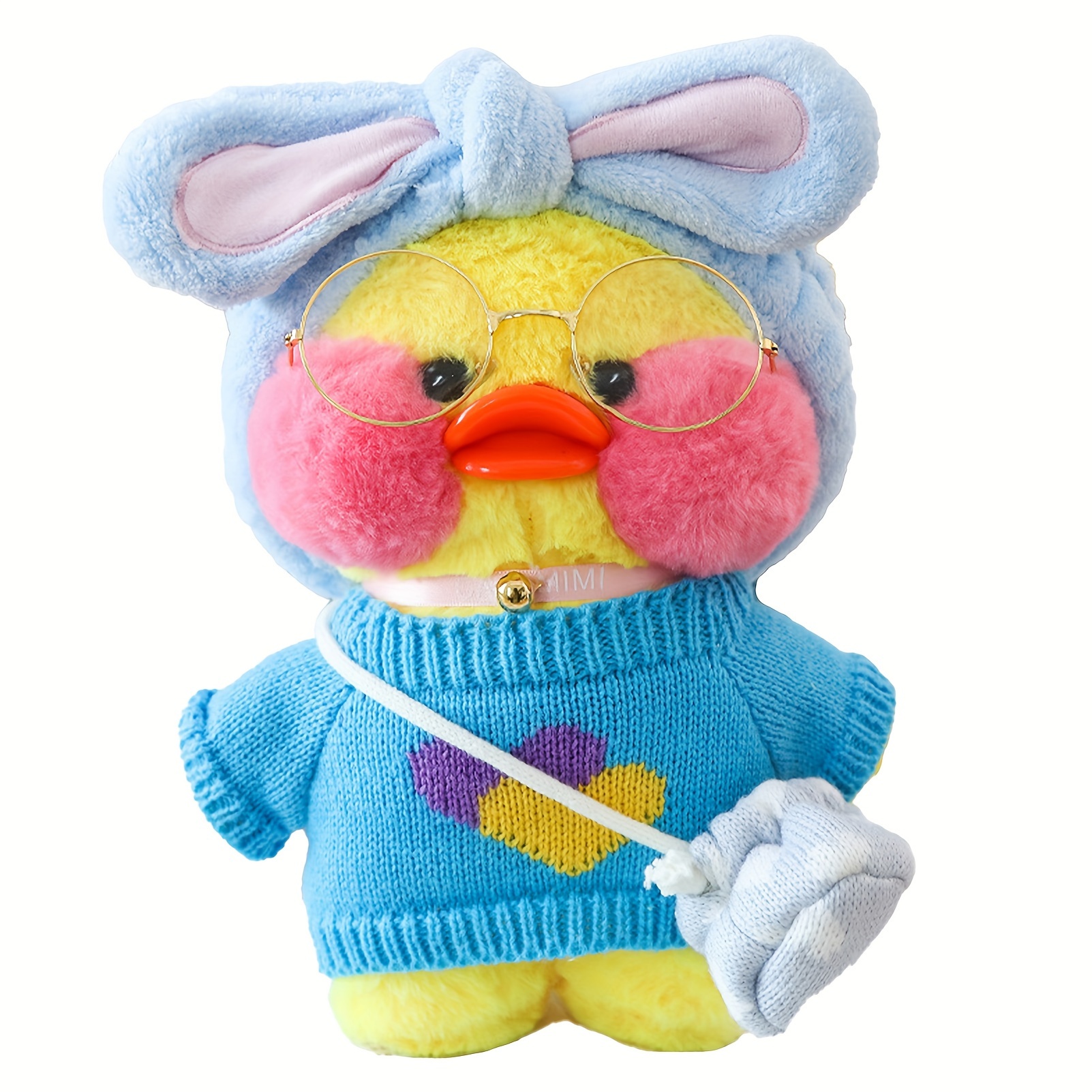 

12.99inch Duck Dress Up Plush Toy: Blue Cute Cartoon Animal Unlocked Plush Toy With Shoulder Bag - Perfect Gift For Birthdays, Holidays, Or Special Occasions!