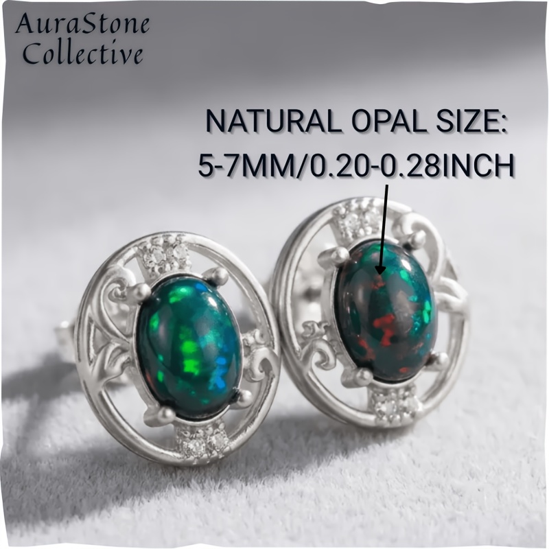 5x7mm Opal Stud Earrings, S925 Sterling Silvery, Sparkle Gift