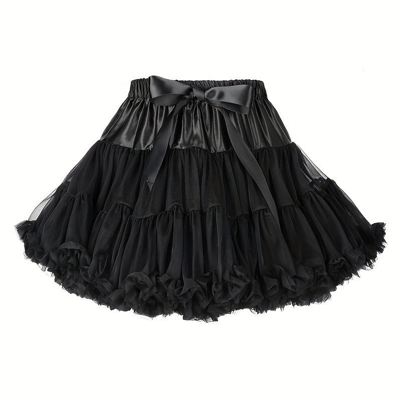E-shop Damen 2-lagiger plissierter Tüll Unterrock Tutu Puffy Cosplay Unterrock Chiffon Halb-Slips Flauschiges Ballettkleid