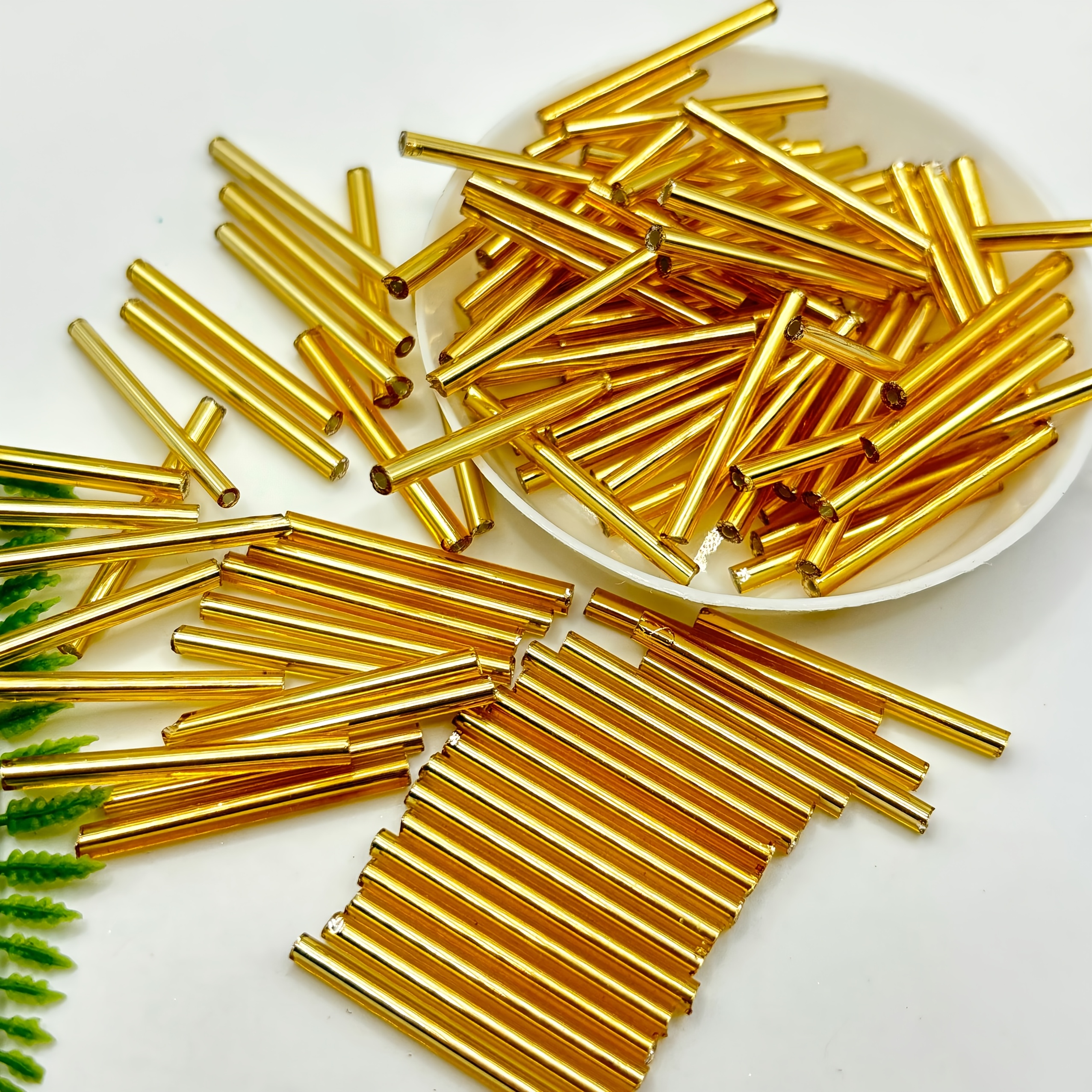 TEMU A Pack Of 30 Grams, About 80 Golden Silvery Czech Glass Beads, 3*25mm Cylindrical Tube Pad Beads, Very Suitable For Jewelry Making, Bracelets,
