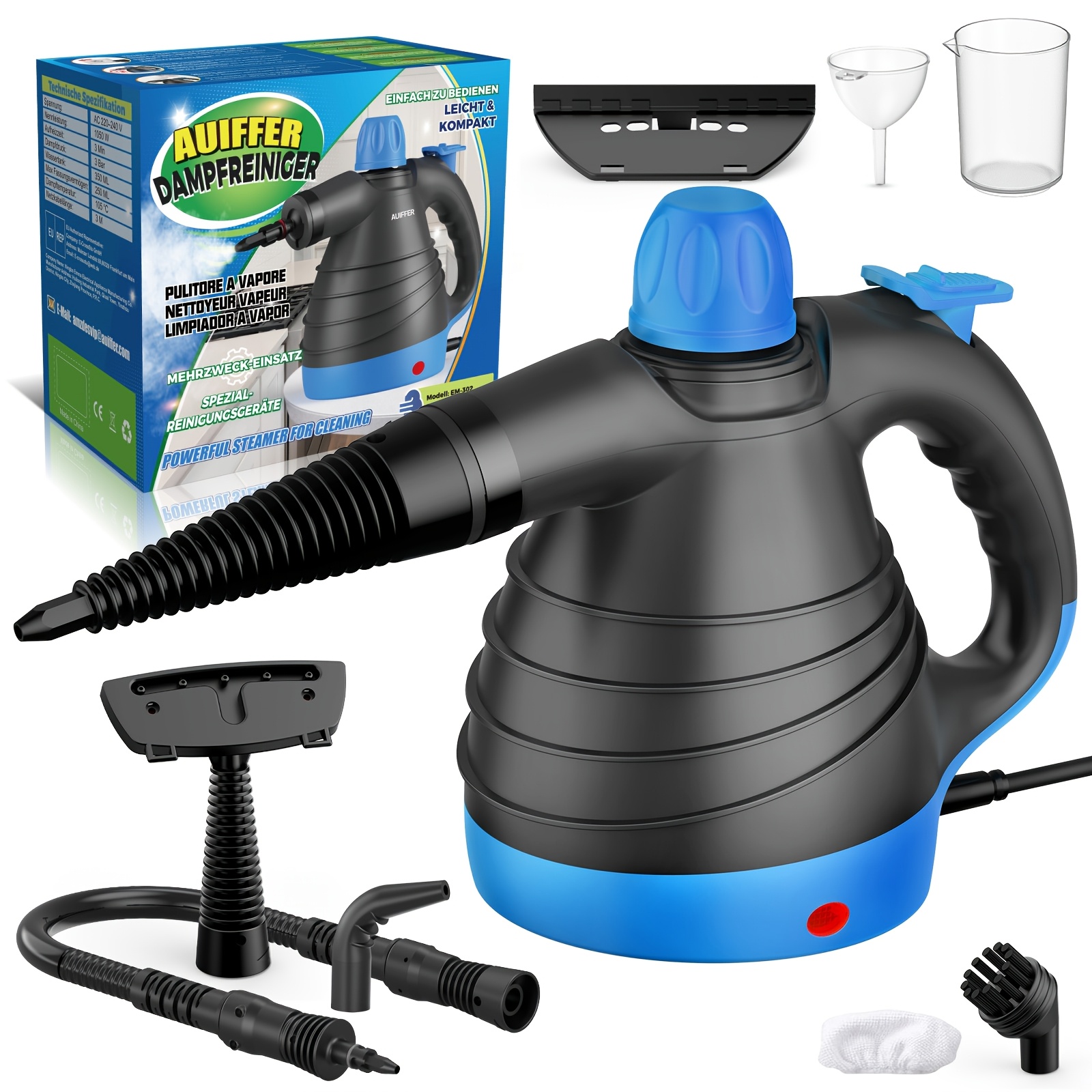 TEMU Nettoyeur Vapeur Portable à Main avec 9 Accessoires et un Grand Réservoir d'Eau - Nettoyage en Profondeur pour Plusieurs Surfaces dans les