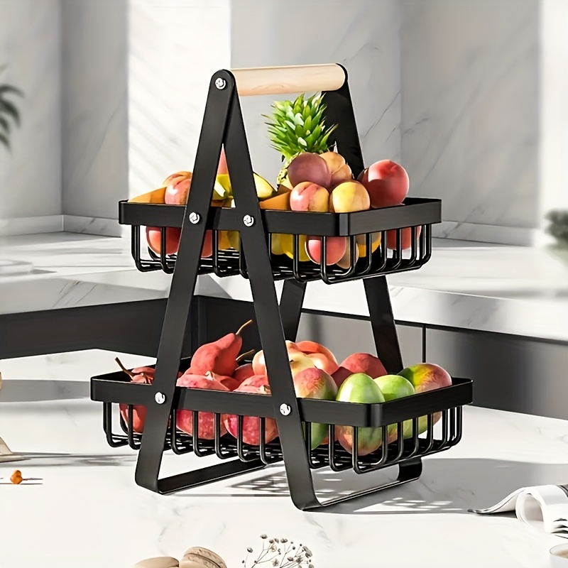TEMU [2/3 Tier Metal Basket] 2/3 Tier Large Capacity Metal Fruit Basket | Portable Countertop Storage For Fruits, Vegetables, Bread, And Snacks |