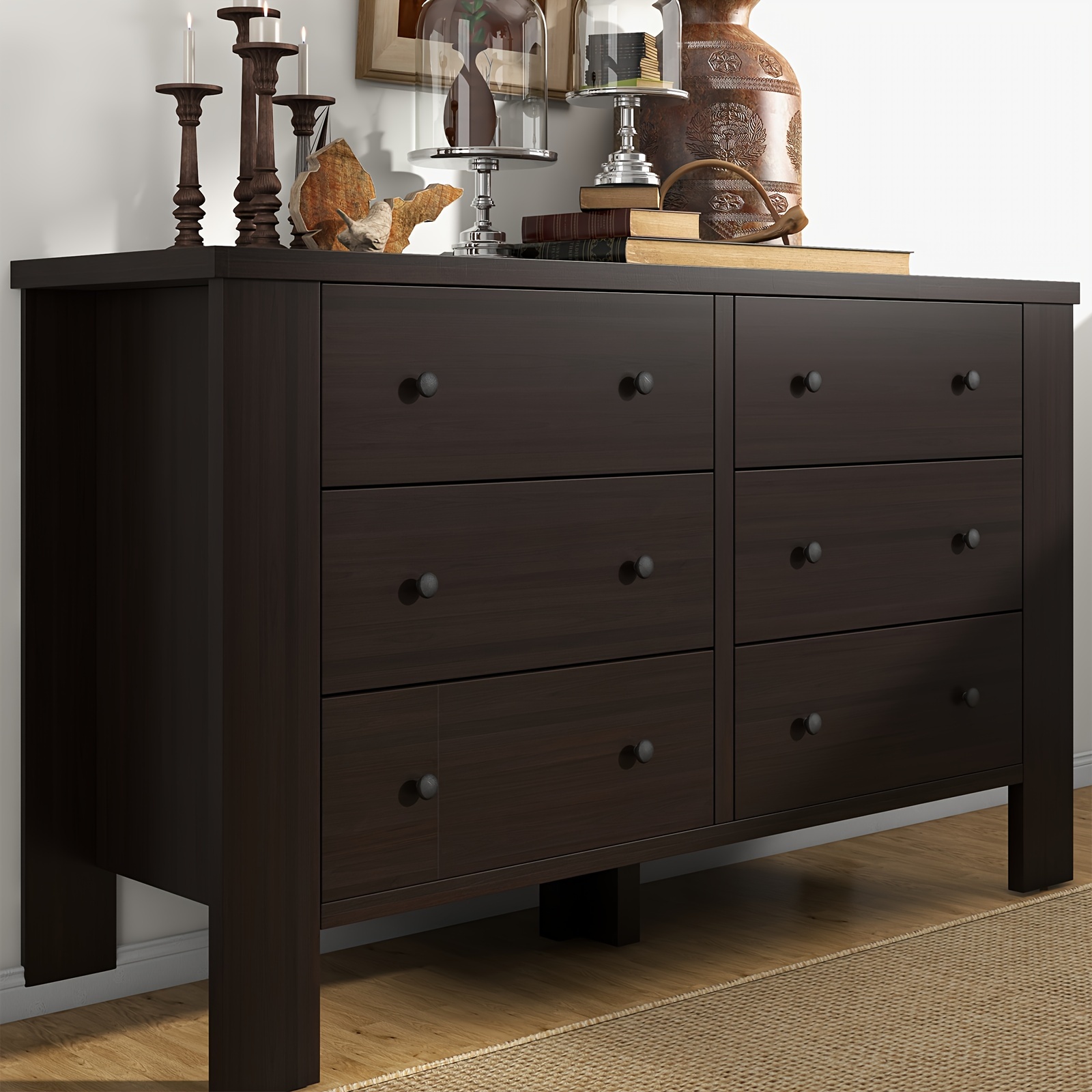 wooden dresser with 6 drawers and metal handles, dark brown chest of drawers  for bedroom, living room, hallway, and home office, stylish storage | Free  Shipping On Items Shipped From Temu | Temu