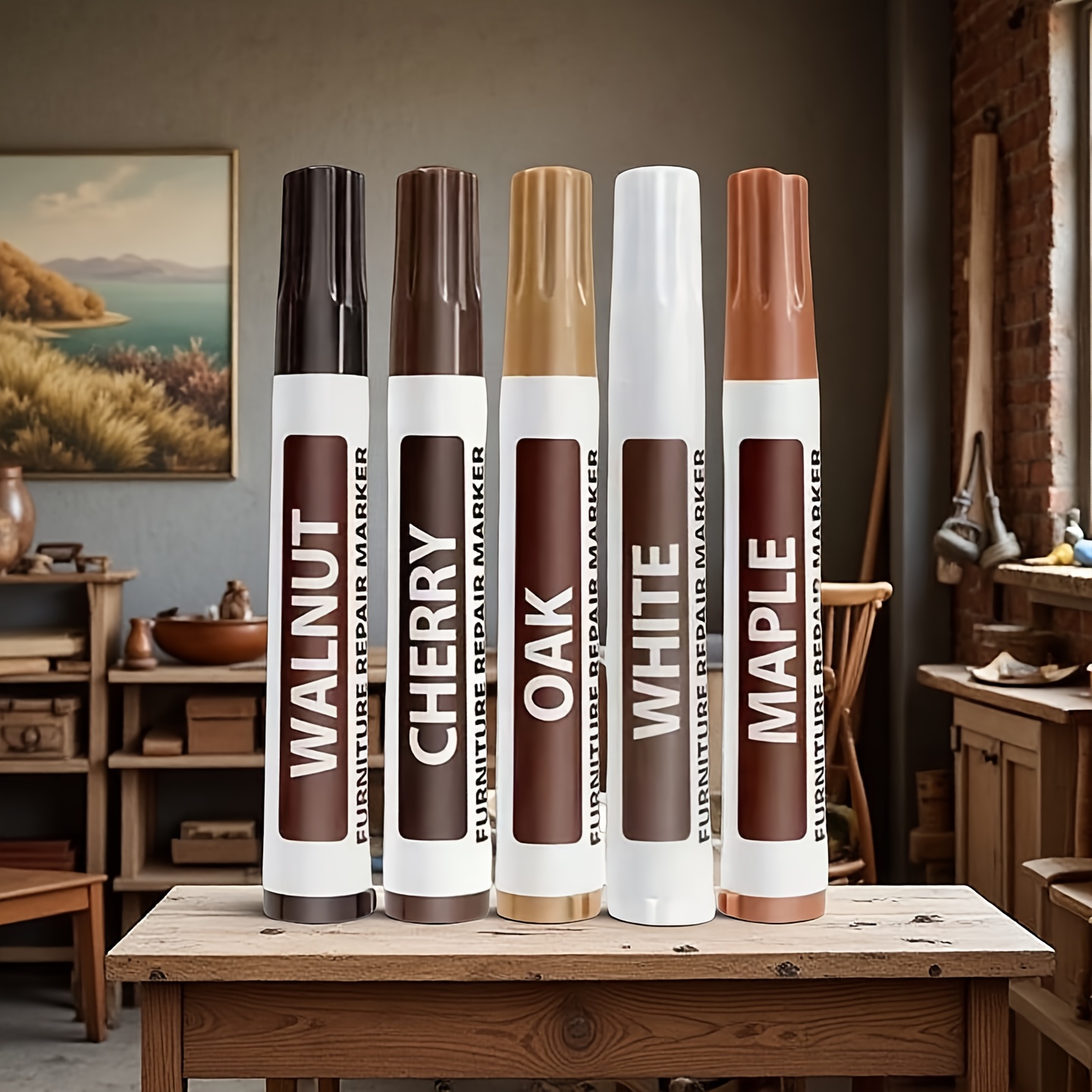 Image of 5pcs High-end Furniture Coloring Markers, Optional, Perfect Wooden Marker For Painting/color Peeling, Stains, Wooden Floor, Table, Repair