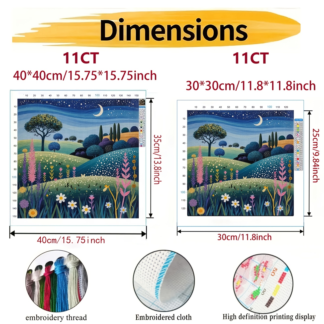 Cross Stitch Printed Kit, Frameless, Starry Night Flower Field Pattern