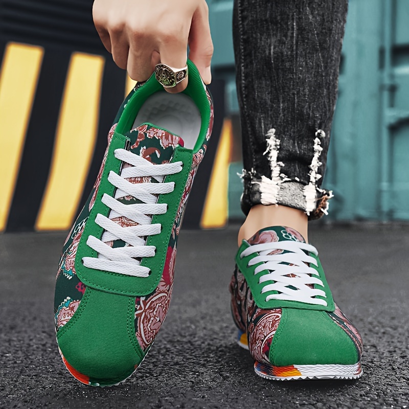 mens ethnic style floral pattern sneakers comfy non slip durable lace up vintage shoes mens footwear details 4