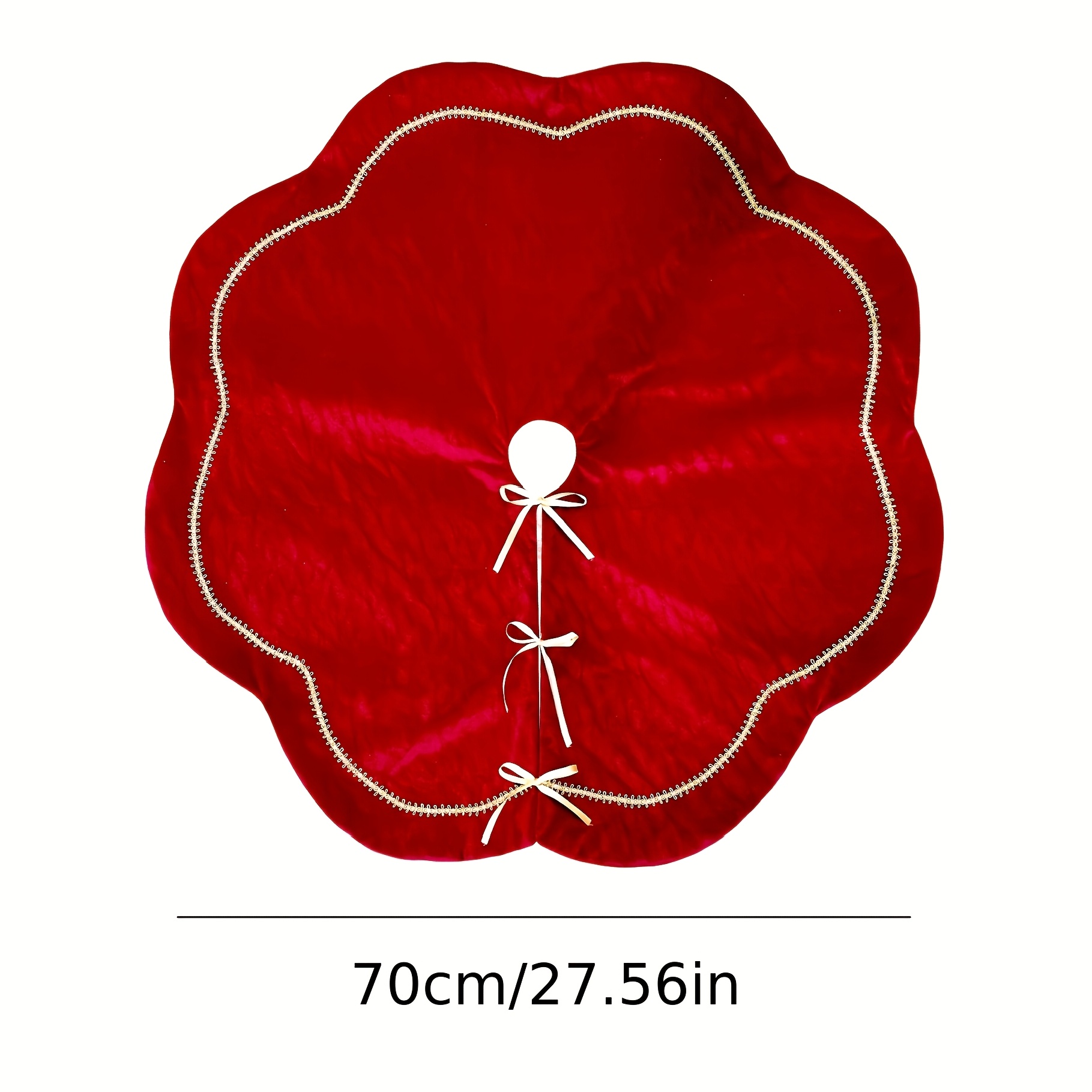 TEMU Jupe de sapin de Noël en velours rouge avec bordure dorée, dentelle et nœud pour décoration de de fêtes et d'Halloween