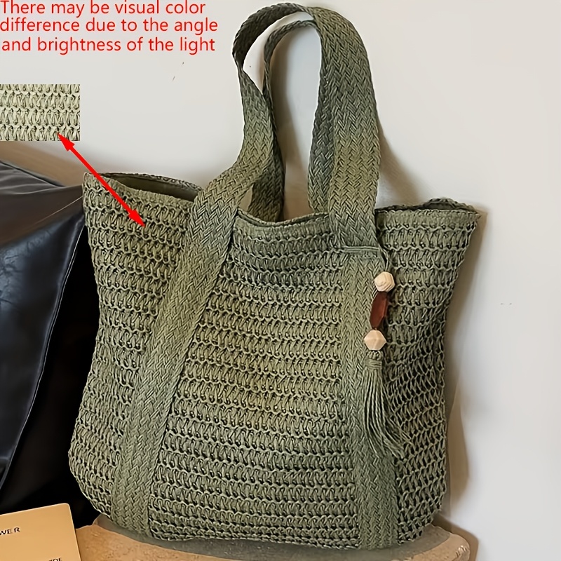 TEMU New Stylish Large-capacity Shoulder Bag In Woven Fabric, Casual And Elegant Women's Tote Bag With Fixed Straps, Wearable As Shoulder Bag Or